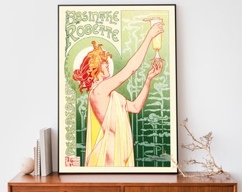 Absinthe Robette Vintage Art Print, Cartel francés Art Nouveau de Alphonse Mucha, Cartel de alcohol de Absinthe