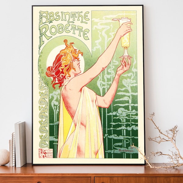 Absinth Robette Vintage Kunstdruck, Alphonse Mucha Jugendstil Französisches Poster, Absinth Alkohol Poster