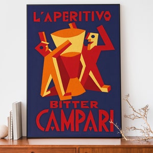 Poster vintage Bitter Campari Soda, arte murale italiana, poster pubblicitario retrò, poster cool