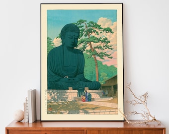 Japanese Buddha Woodblock Print, Kawase Hasui, Japandi Art