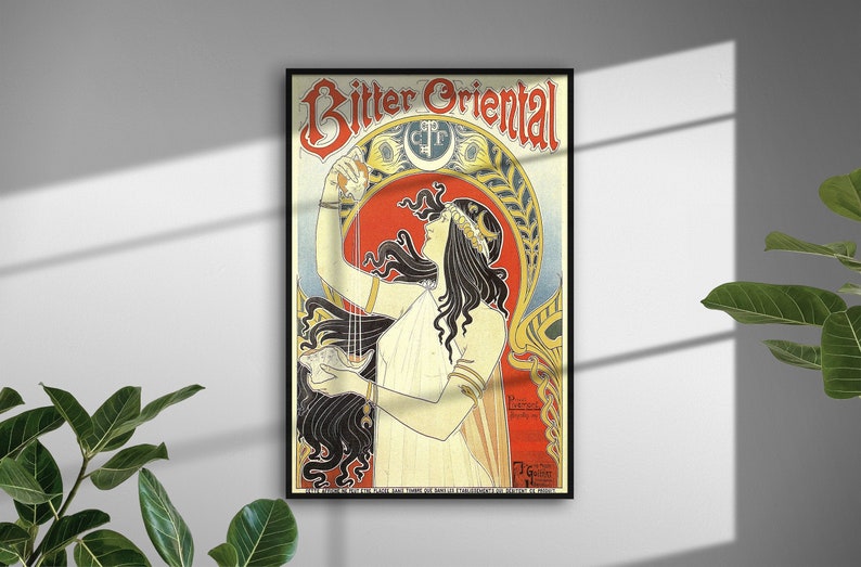 Vintage Poster Bitter oriental French Art Nouveau print Ornamental home decor image 1