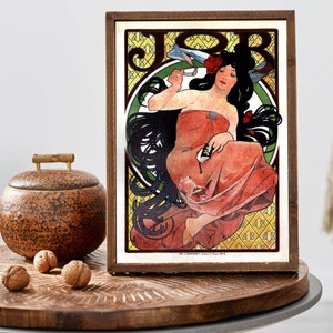 Vintage Alphonse Mucha Illustration, JOB Cigarette Paper Advert, Art Nouveau Wall Art, French Decor image 5