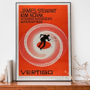 Vintage Vertigo Movie Poster, Retro Film Poster, Alfred Hitchcock Movie Wall Art, Cool Home Decor