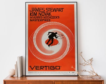 Vintage Vertigo Movie Poster, Retro Film Poster, Alfred Hitchcock Movie Wall Art, Cool Home Decor