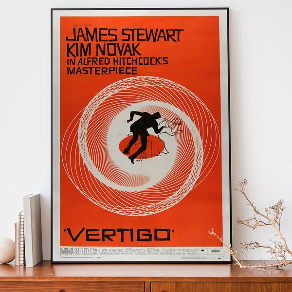 Cartel de película de vértigo vintage, cartel de película retro, arte de pared de película de Alfred Hitchcock, decoración fresca del hogar
