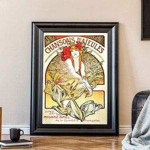 Alphonse Mucha Chansons d'Aieules Vintage Poster, Werbekunstdruck, französisches Jugendstil-Poster Bild 4