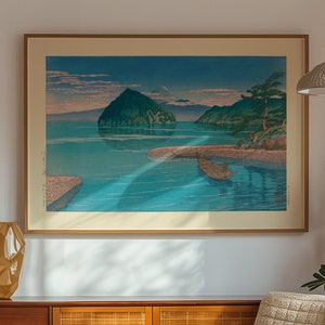 Kawase Hasui Tropisches Japanisches Poster, Holzschnittkunst, Ozean Kunstdruck, Japandi Dekor, Landschaftsillustration