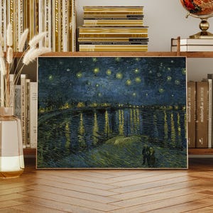 Sternenklare Nacht über der Rhone von Vincent van Gogh, Berühmter impressionistischer Druck, Vintage Wandkunst