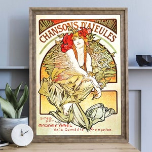 Alphonse Mucha Chansons d'Aieules Vintage Poster, Werbekunstdruck, französisches Jugendstil-Poster Bild 7