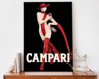 Vintage Campari Fashion Poster, Art Nouveau French Print, Retro Alcohol Advertisement, Antique Poster