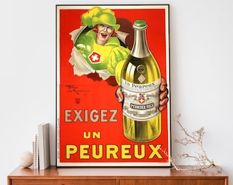 Exigez un Peureux Aperitif Advertisement Poster by Henry Le Monnier Art Print, Art Nouveau French Print, Alcohol Advertisement