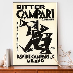 Vintages Bitter Campari Plakat, Jugendstil französischer Druck, Retro Werbeplakat, cooles Plakat, trendiges Wohndekor