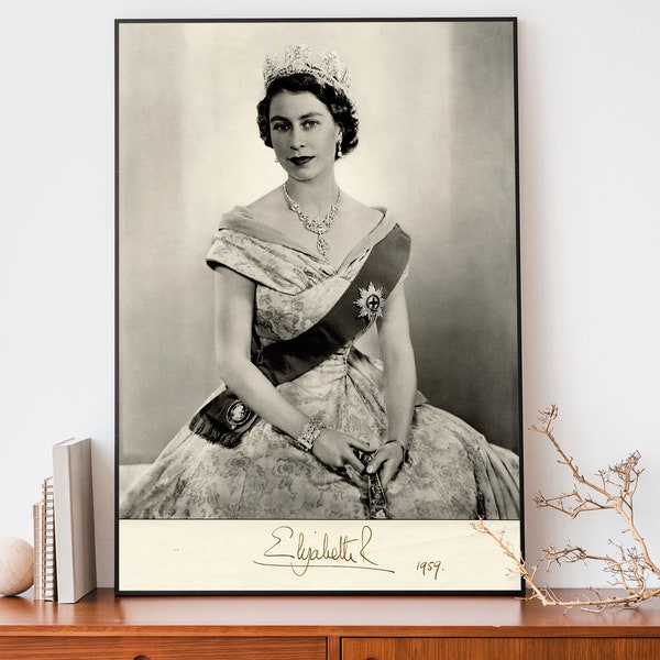 Impression photo de la reine Elizabeth, affiche vintage de la reine d'Angleterre, art mural SAR, décoration de la famille royale