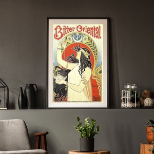 Vintage Poster Bitter oriental French Art Nouveau print Ornamental home decor zdjęcie 3