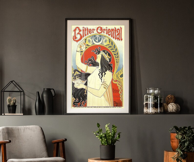 Vintage Poster Bitter oriental French Art Nouveau print Ornamental home decor image 3