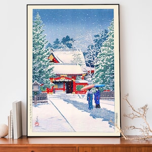 Kawase Hasui Japanese Winter Poster, Woodblock Art, Temple Poster, Japandi Decor, Trendy Wall Art