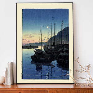 Póster del océano japonés, arte en madera, pintura de Kawase Hasui, decoración japonesa, impresión artística de moda, arte de pared zen