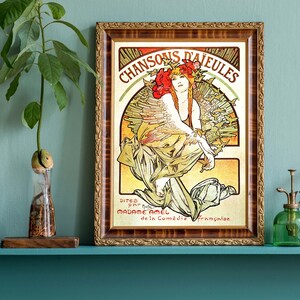 Alphonse Mucha Chansons d'Aieules Vintage Poster, Werbekunstdruck, französisches Jugendstil-Poster Bild 3