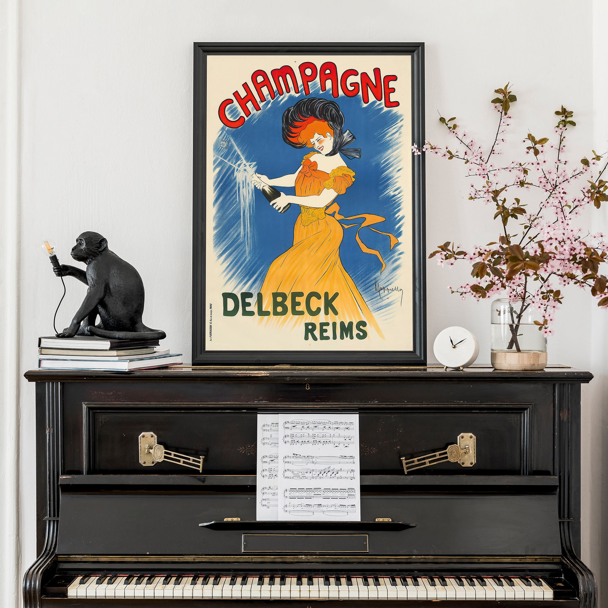 Champagne Poster, Vintage Alcohol Advertisement, Art Nouveau