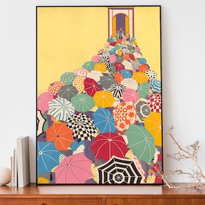 Umbrella Underground Vintage Travel Poster, British Wall Art, Retro Interior Design, Colourful interior