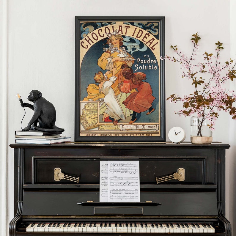 Ilustración vintage de Alphonse Mucha de chocolate, carteles publicitarios franceses retro, arte de pared Art Nouveau, decoración francesa imagen 8