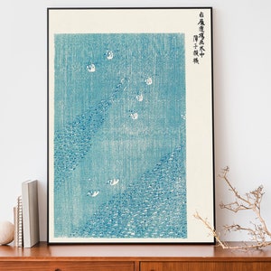 Japanese Woodblock Art, Blue lake By Taguchi Tomoki Print, Vintage Japanese Poster