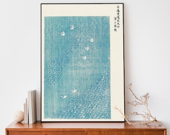 Japanese Woodblock Art, Blue lake By Taguchi Tomoki Print, Vintage Japanese Poster