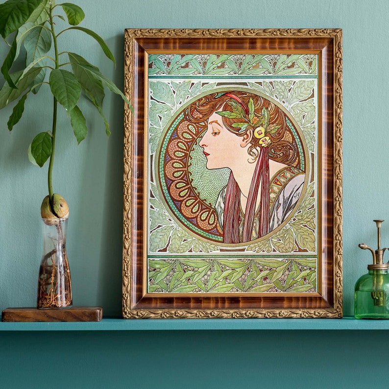 Vintage Alphonse Mucha Illustration, Retro Advertising Poster, Art Nouveau Wall Art, Botanical French Decor image 4