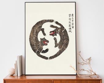 Tigers by Taguchi Tomoki, Japanese Woodblock Art, Japandi Decor