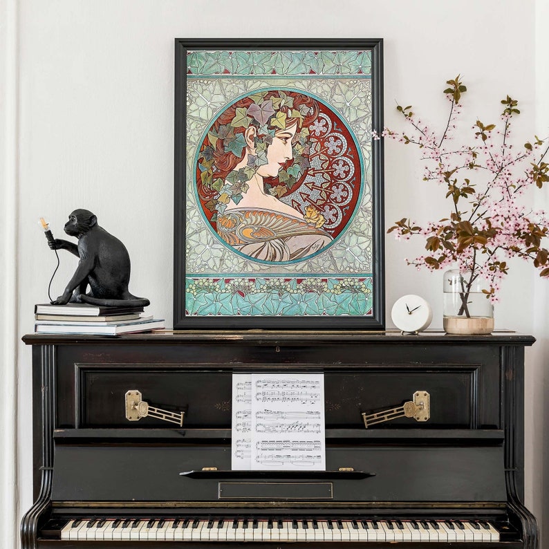 Vintage Alphonse Mucha Ivy Ilustración, Cartel publicitario retro, Arte de pared Art Nouveau, Decoración francesa imagen 4