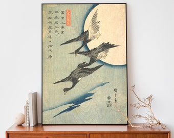 Vintage Japanese Flying Geese Art Print, Utagawa Hiroshige Woodblock Print for Asian Home Decor