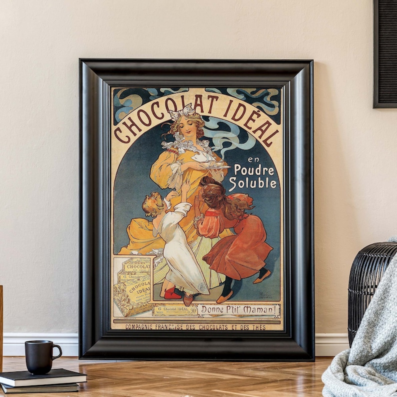Ilustración vintage de Alphonse Mucha de chocolate, carteles publicitarios franceses retro, arte de pared Art Nouveau, decoración francesa imagen 5
