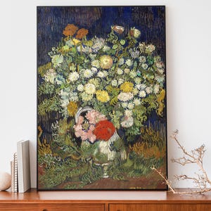 Ramo de flores en un jarrón de Vincent van Gogh, impresión de arte floral vintage, decoración impresionista vintage
