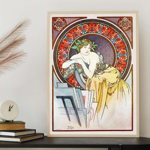 Vintage Alphonse Mucha Illustration, Woman Portrait, Art Nouveau Wall Art, Classic French Home Decor image 7