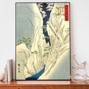 Schnee in der Kiso Schlucht - Utagawa Hiroshige Japanischer Holzschnitt | Gelassene Winter Landschaft Kunst Poster | Ukiyo-e Wanddeko"