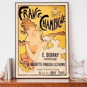 Vintage Champagner Werbeplakat, Jugendstil Französischer Kunstdruck, Trendige Alkoholwerbung, Boho Home Decor