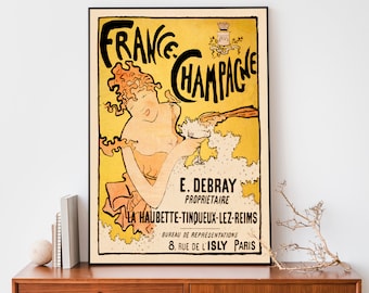 Vintage Champagner Werbeplakat, Jugendstil Französischer Kunstdruck, Trendige Alkoholwerbung, Boho Home Decor