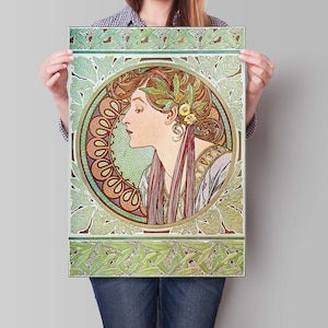 Vintage Alphonse Mucha Illustration, Retro Werbeplakat, Jugendstil Wandkunst, Botanische Französische Dekoration Bild 2