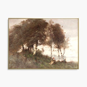Vintage Landscape Art Print, Countryside Painting, Farmhouse Decor, Cottagecore Art