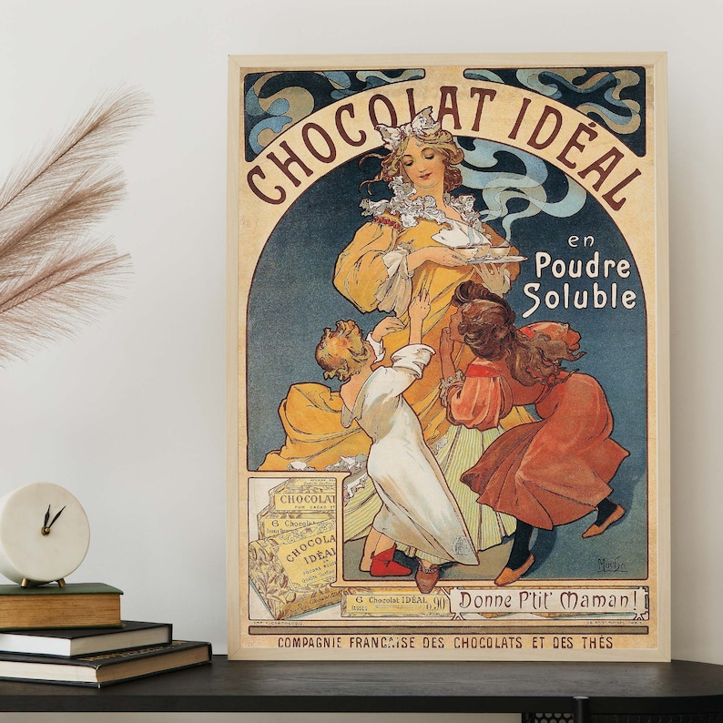 Ilustración vintage de Alphonse Mucha de chocolate, carteles publicitarios franceses retro, arte de pared Art Nouveau, decoración francesa imagen 6