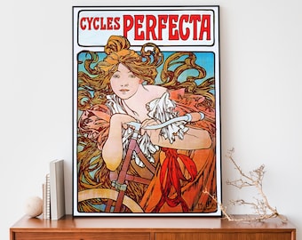 Affiche de cyclisme rétro, impression d'art publicitaire Alphonse Mucha vintage, affiche française Art nouveau