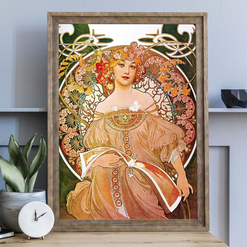 Alphonse Mucha Illustration, Vintage Woman Portrait, Art Nouveau Wall Art image 8