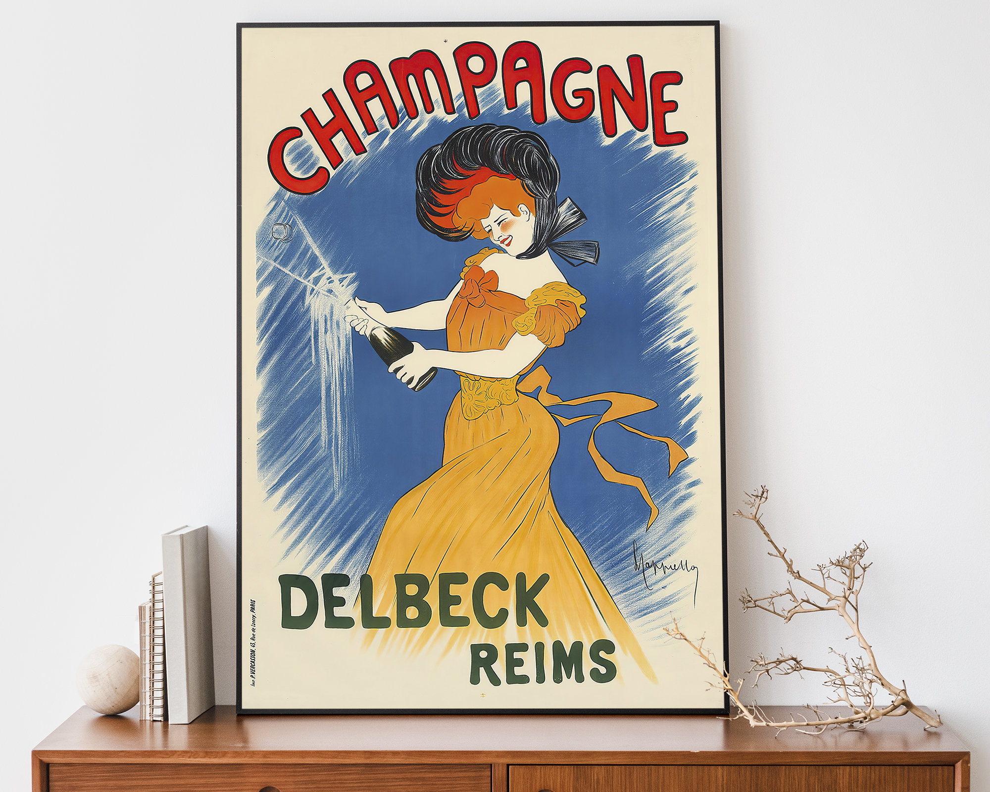 Champagne Poster, Vintage Alcohol Advertisement, Art Nouveau