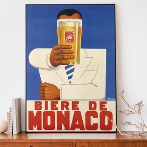 Vintage French Biere Art Print, Retro Advertising Art Print, Monaco French Poster, Restaurant Wall Decor