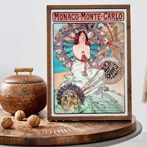 Alphonse Mucha Illustration, Monaco Monte Carlo Ad, Art Nouveau Wall Art, French Illustration image 7