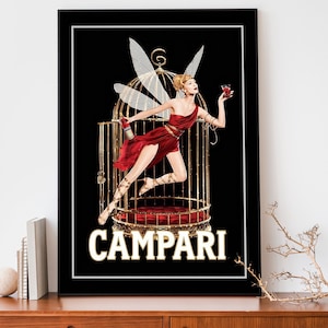 Vintage Campari Feenplakat, Jugendstil französischer Druck, Retro Alkoholwerbung, antikes Plakat