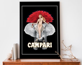 Cartel vintage del elefante Campari, impresión francesa Art Nouveau, anuncio de alcohol