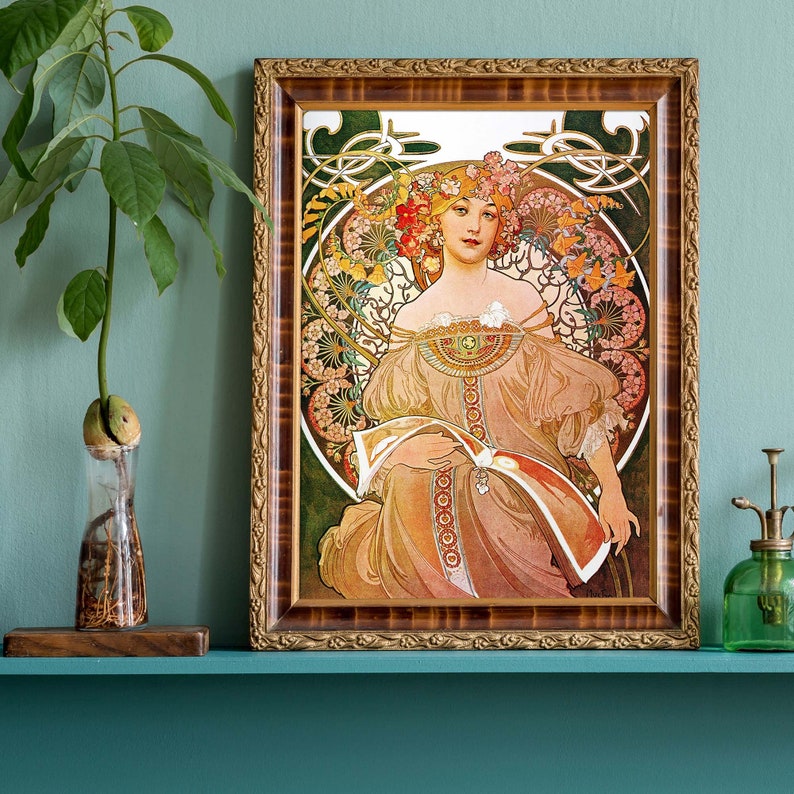 Alphonse Mucha Illustration, Vintage Frauenportrait, Jugendstil Wandkunst Bild 6