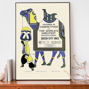 Vintage Druck Poster | Queen City Druckerei Kunst | Retro Werbeposter | Kamel Illustration | Trendy Wohnkultur