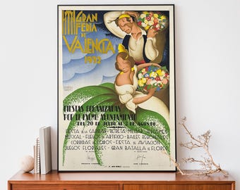 Vintage Valencia Festival Poster – Retro Spanish Travel Print, Mediterranean Wall Art, Colourful Spain Decor